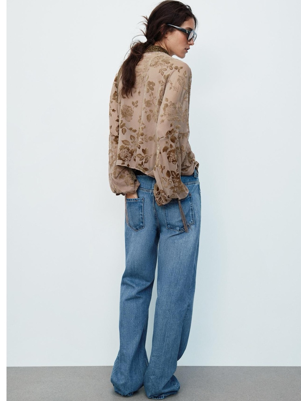 ZARA FLOCKED EMBROIDERED BLOUSE - Picture 8 of 10